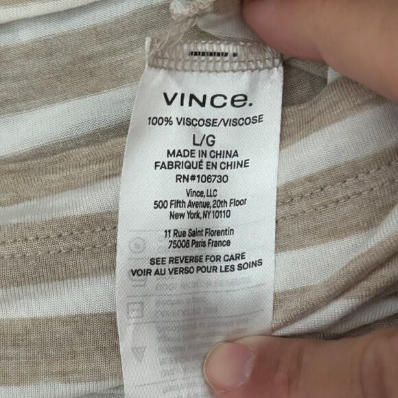 Vince Round Neck Long Sleeve Striped Knit Top Tan White Size Large - Picture 8 of 10